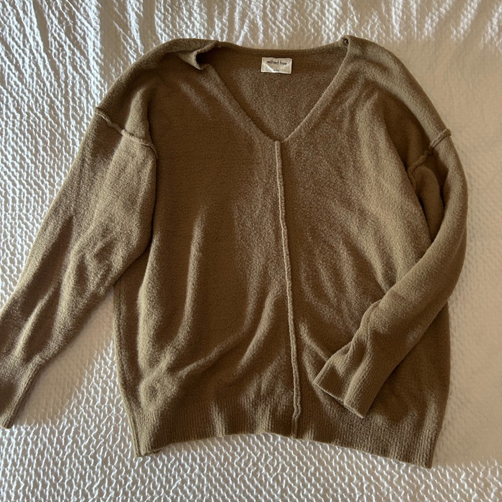 Aritzia Tan V-Neck Sweater Soft Knit
